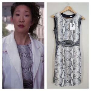 DVF BEY Embroidered Snakeprint Dress Womens 2 Neutral‎ grey ASO Grey's Anatomy